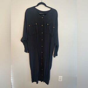 Shakuhachi Black Long Sleeve Dress with Gold Buttons